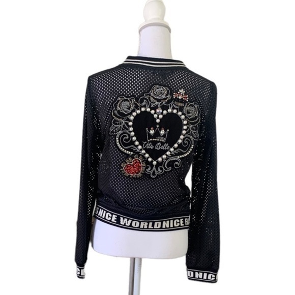 Embroidered Zipper Jacket with Pearls and Stones - Picture 2 of 7